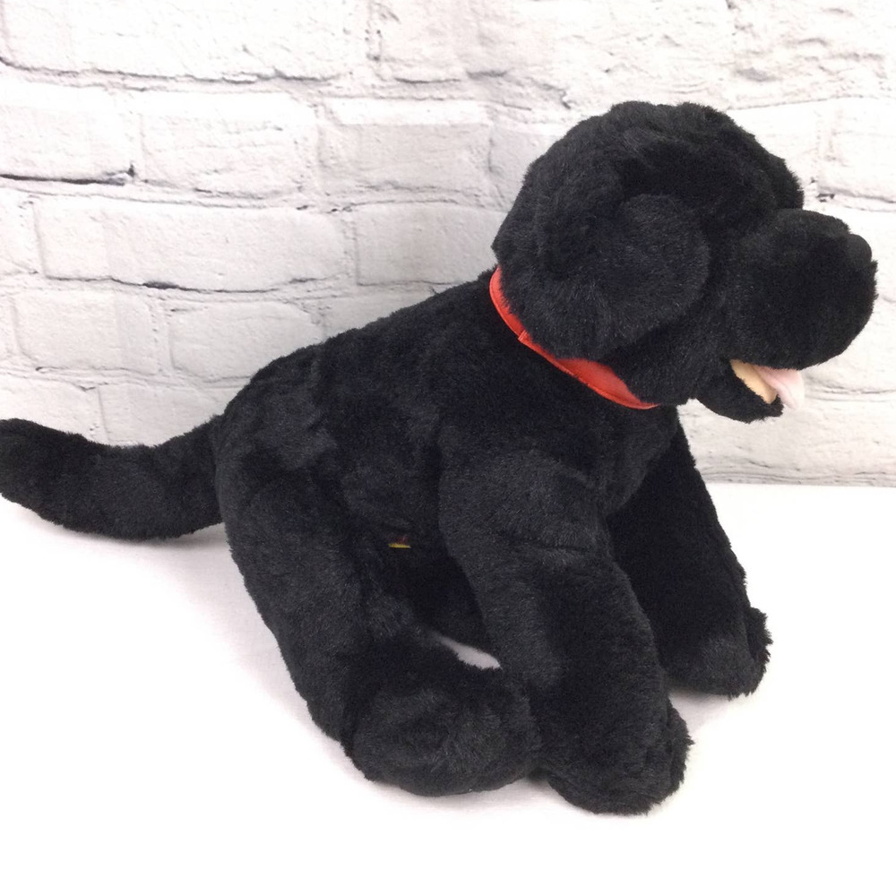 Build a Bear Workshop Black Red Leash 15" Plush Dog - Picture 3 of 9